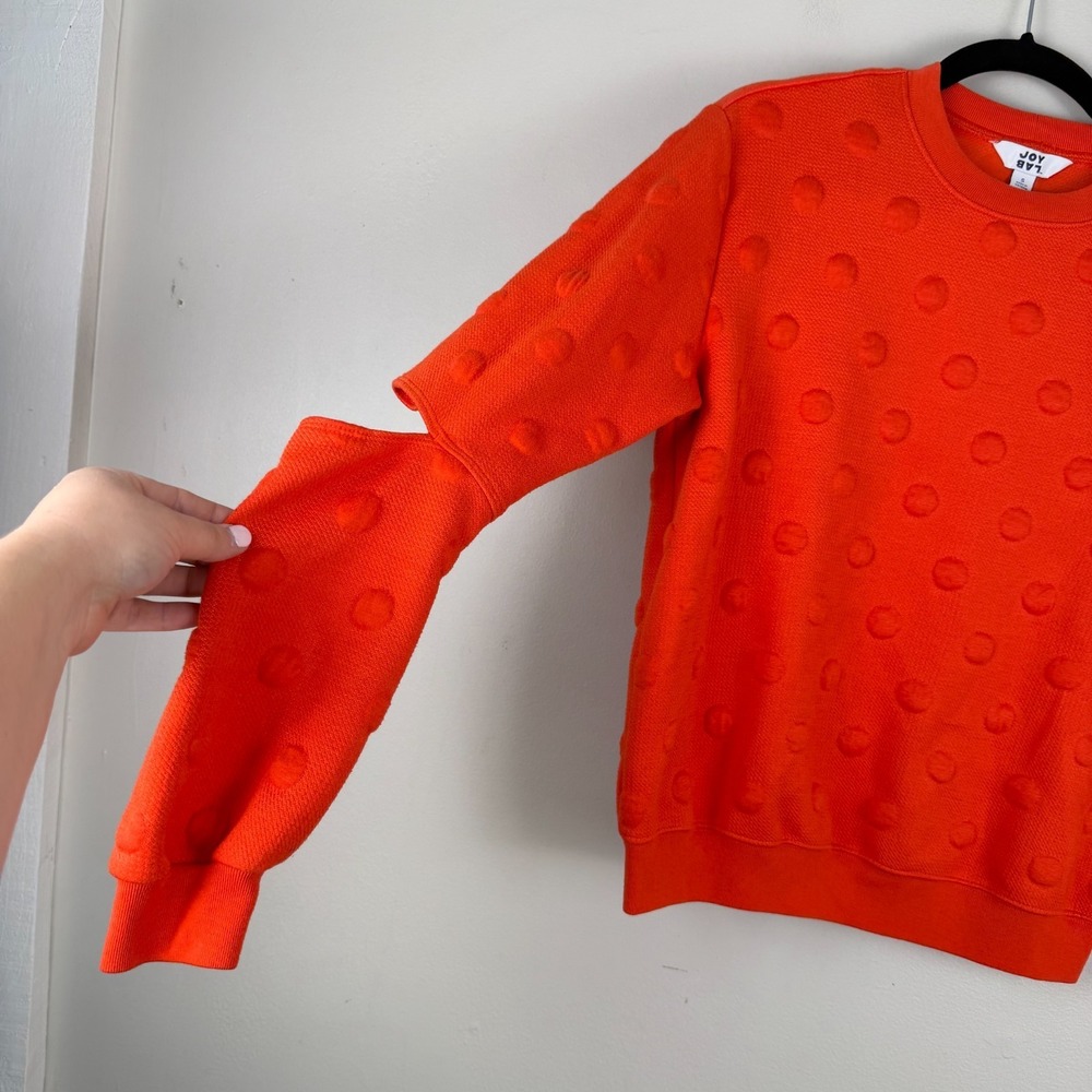 Joy Lab Sweatshirt Womens Small Orange Textured Polka Dot Cut-Out Elbow Crewneck - Picture 8 of 15